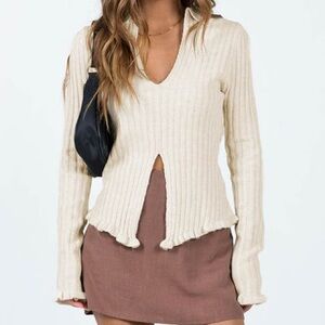Princess Polly Cream Long Sleeve Knit Top